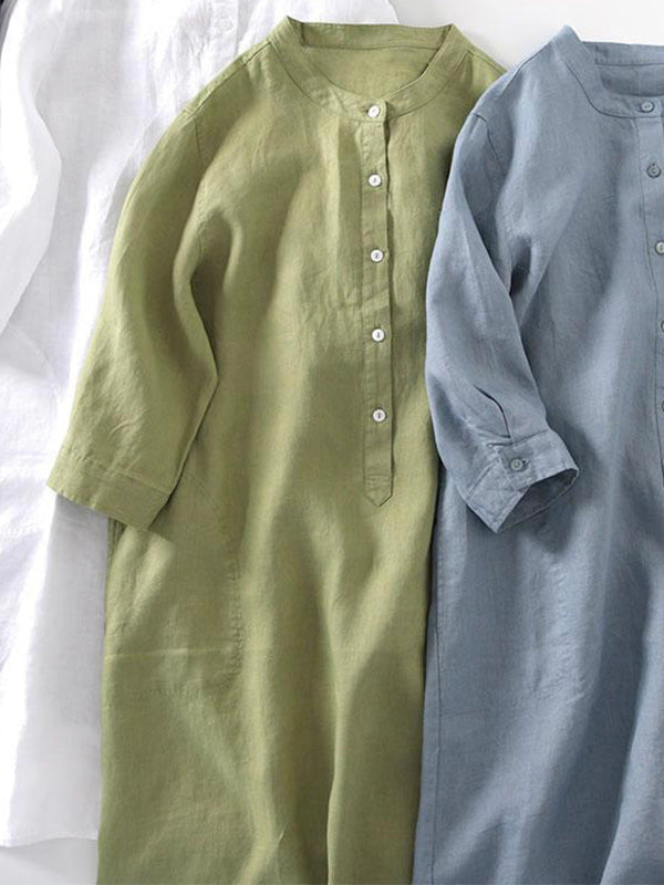 Vestidos camiseros de lino sueltos de manga media