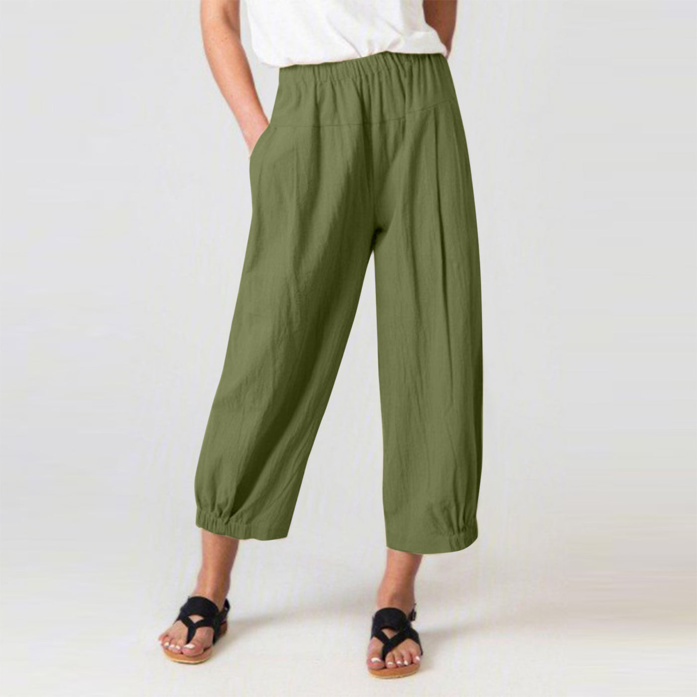 Pantalones recortados casuales Cintura elástica Baggy Lounge Harem Pantalones